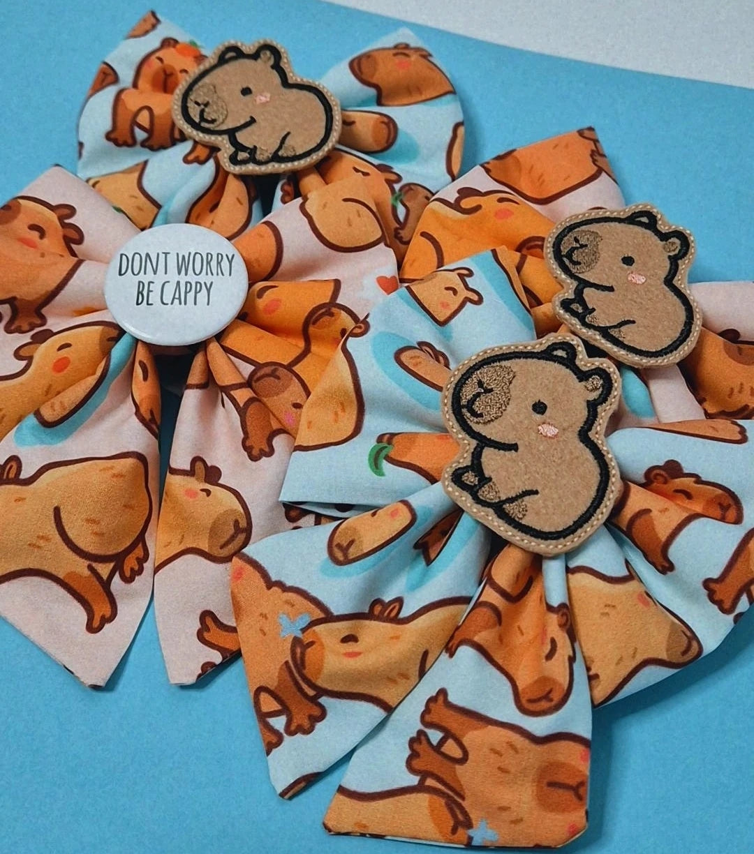 Don't worry be cappy slogan/ embroidered sailor bow