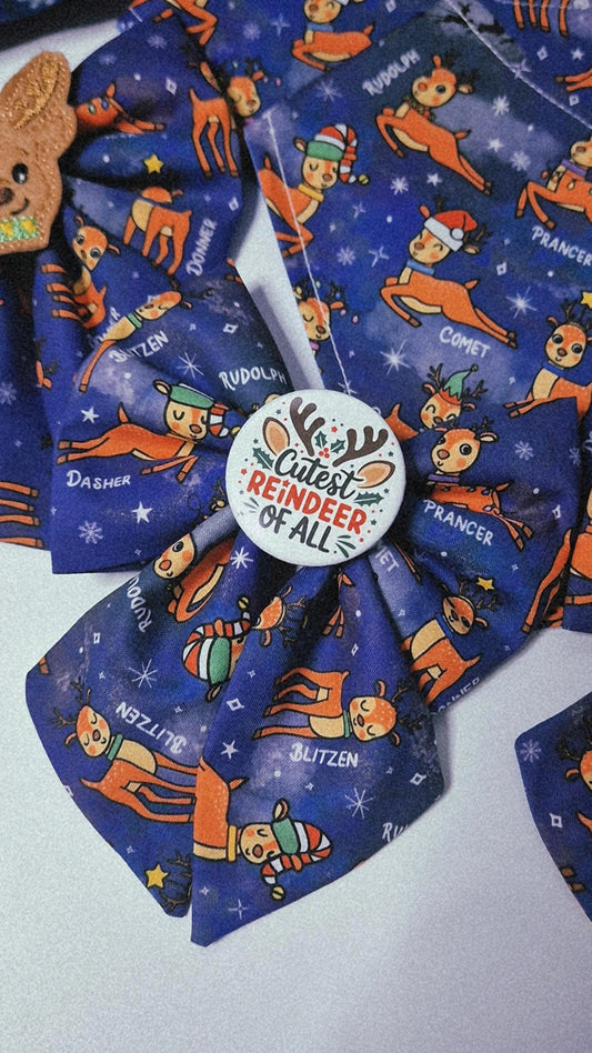Santas reindeer embroidered/slogan sailor bow