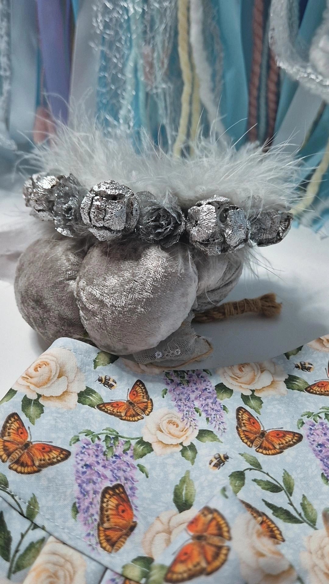 Lady in silver dainty fluffy flower crown (one available)