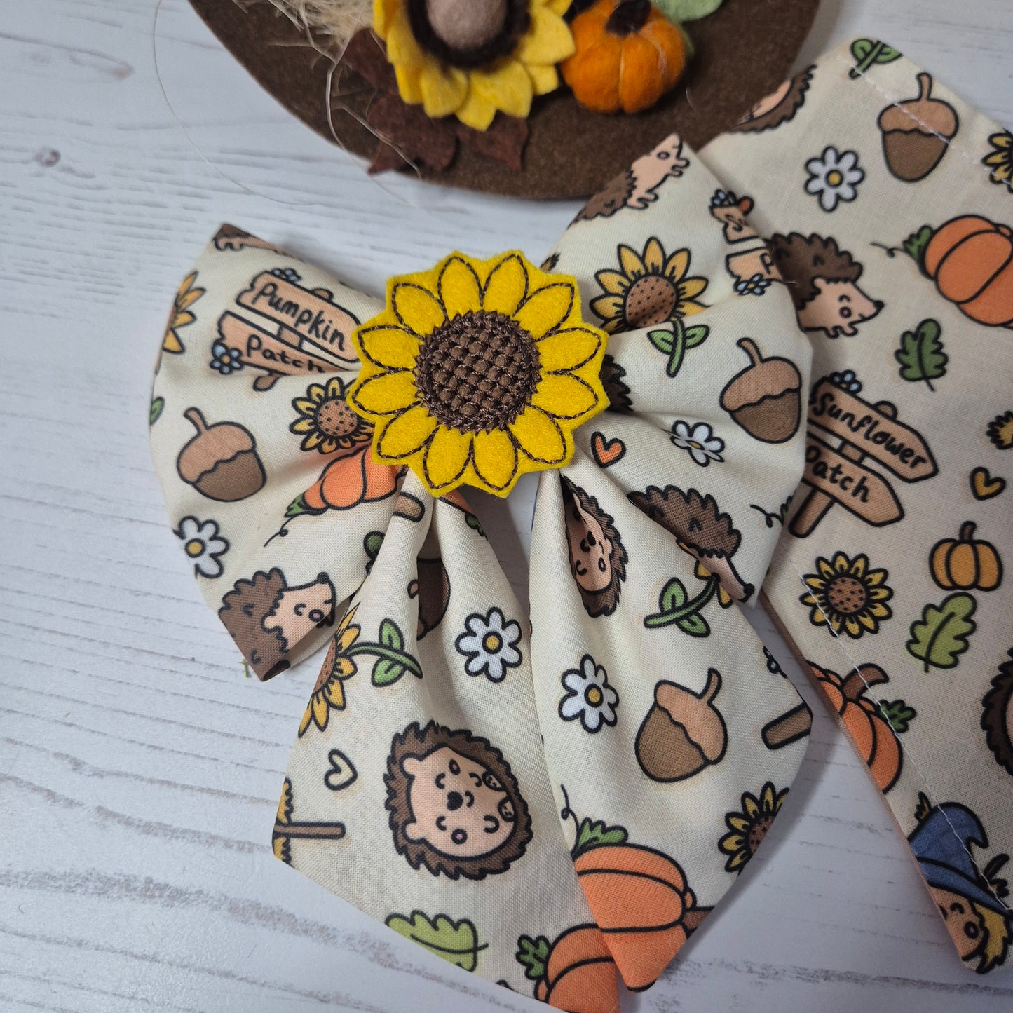 Scarecrow sunflower/ pumpkin embroidered sailor bow