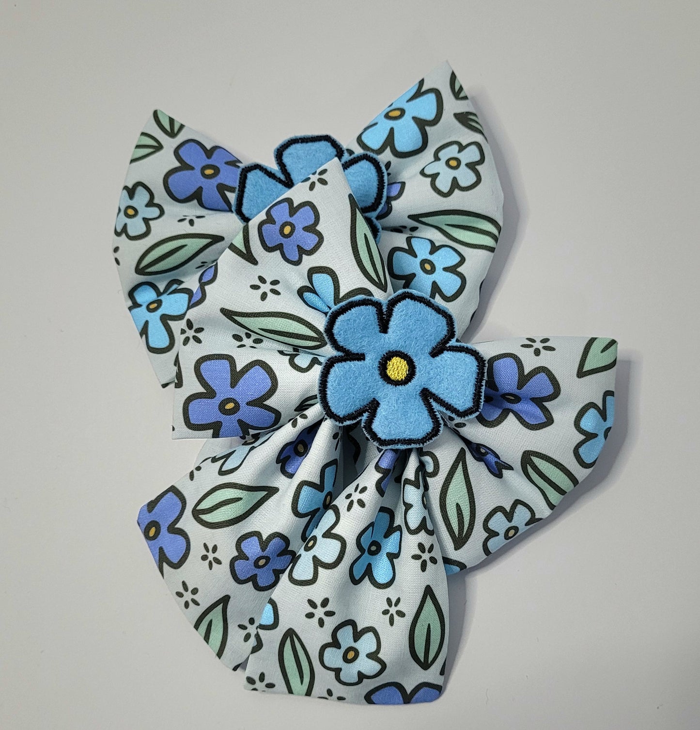 Forgot me not embroidered sailor bow