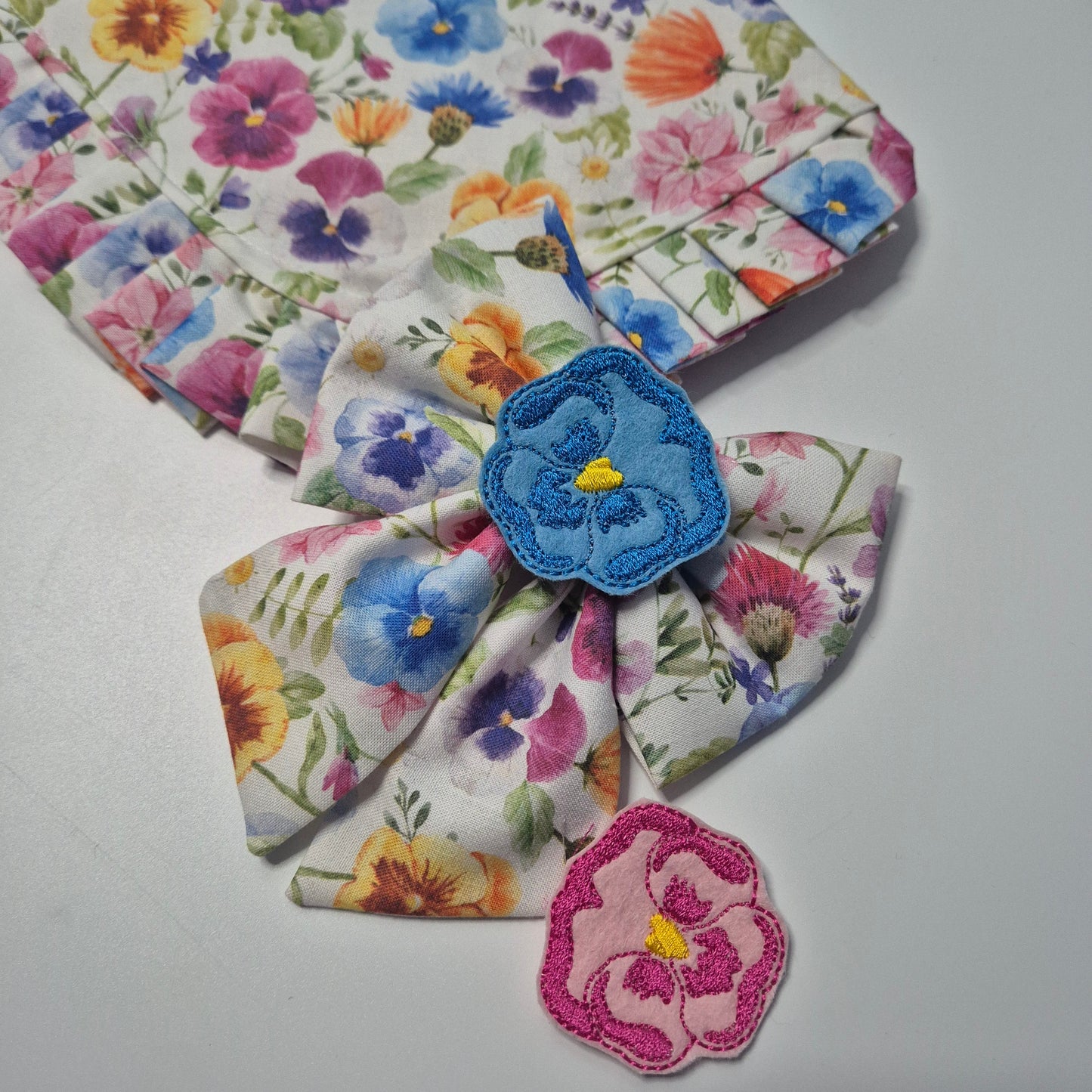 Pansies embroidered sailor bow