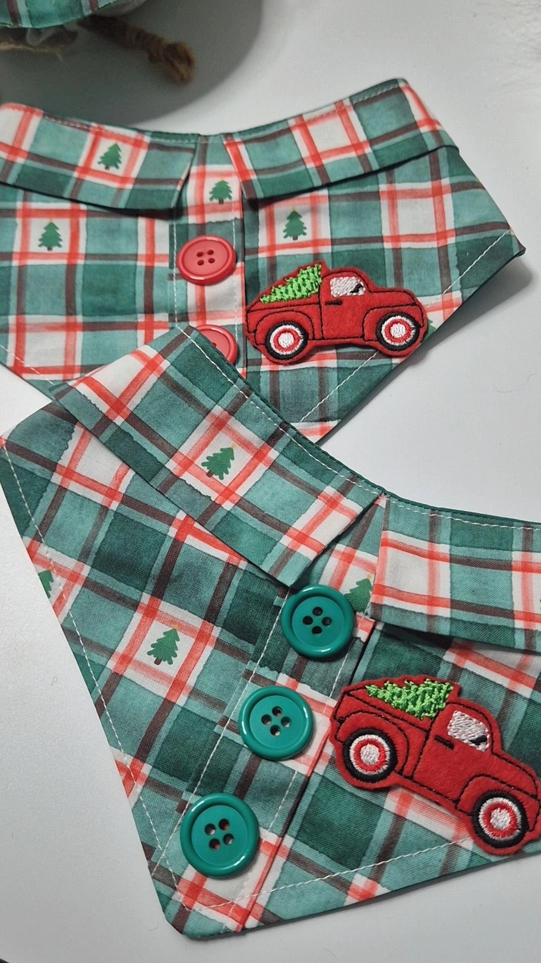 Christmas plaid embroidered truck collar shirt