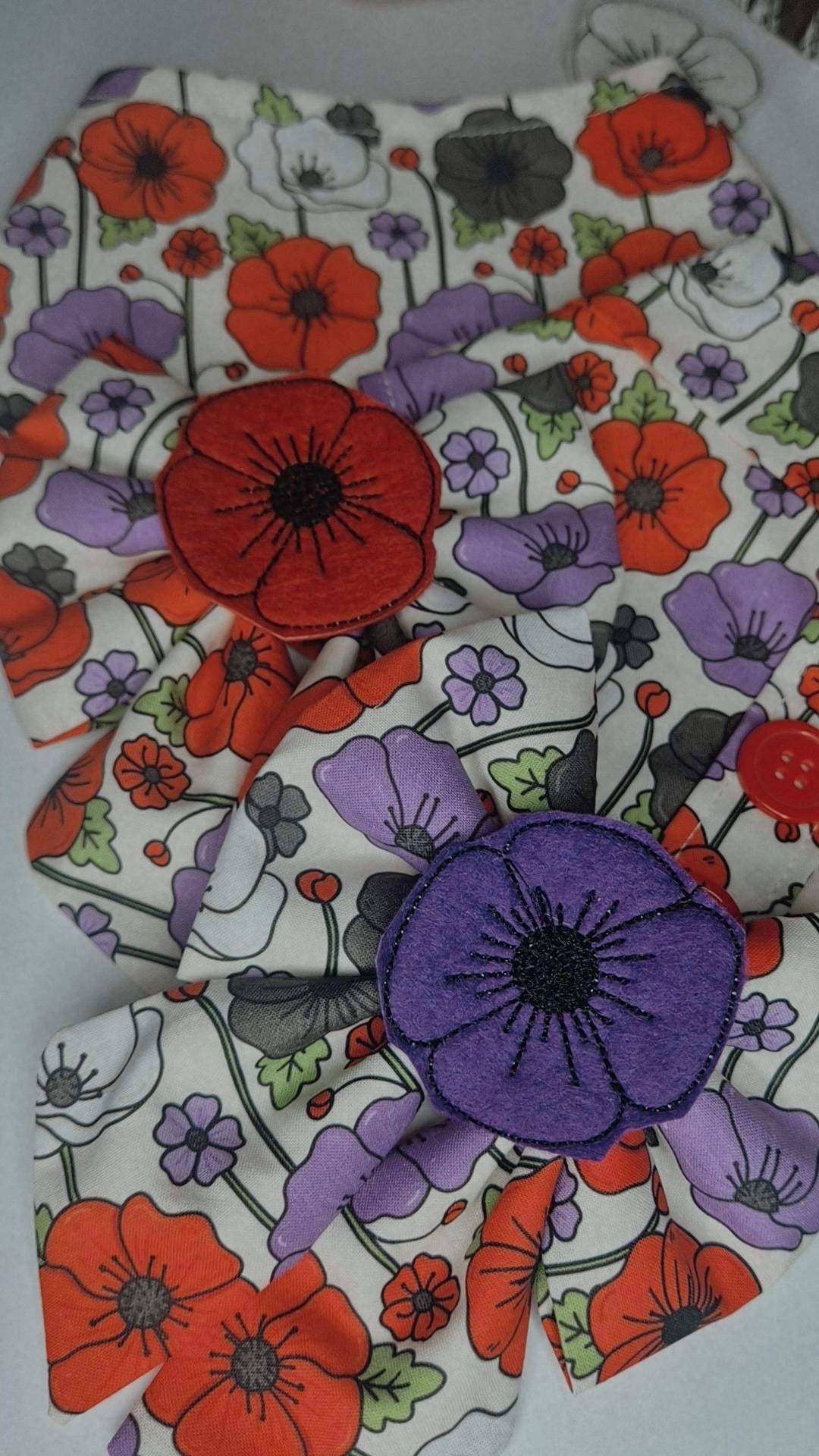 Poppy embroidered sailor bow