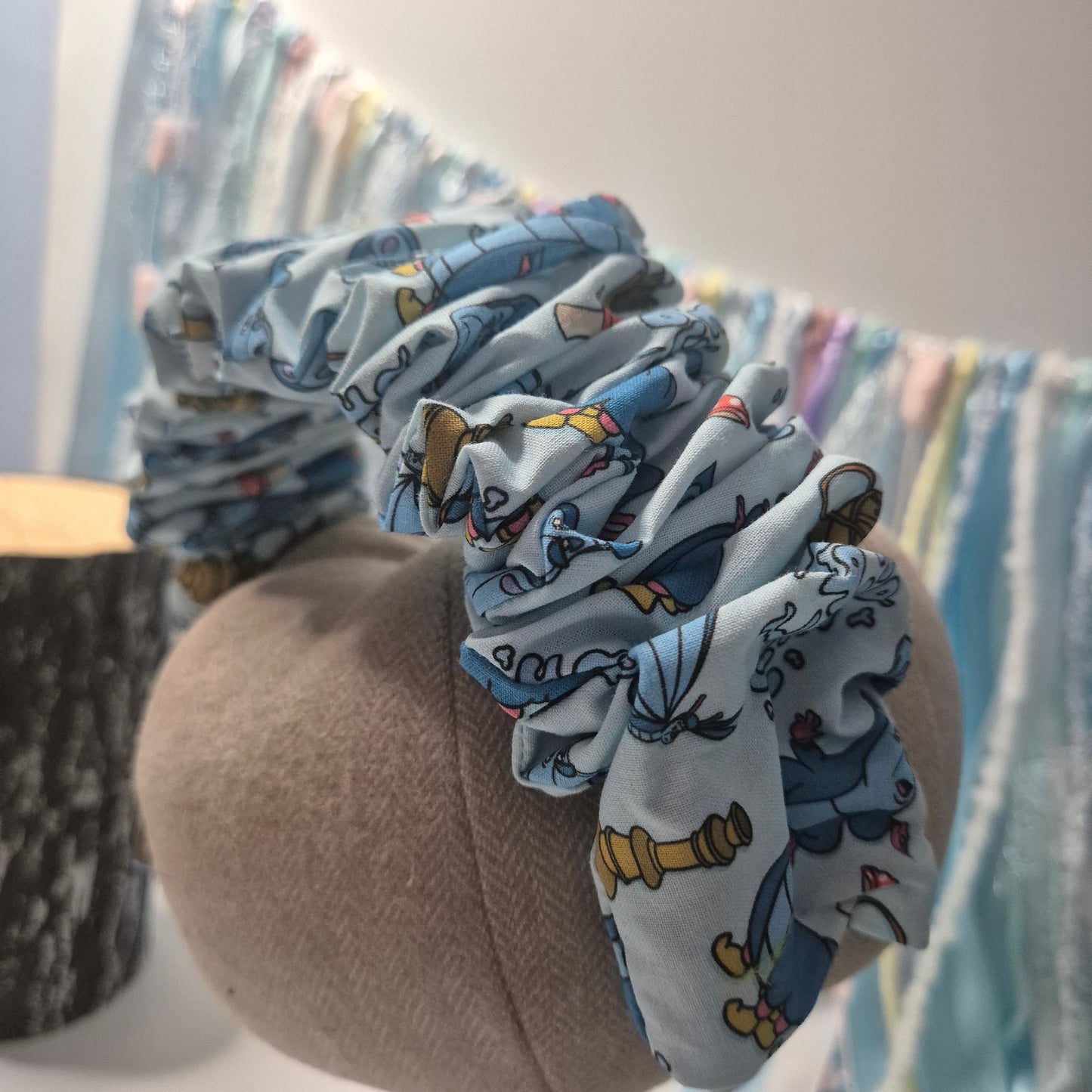 Blue caterpillar scrunchie headband