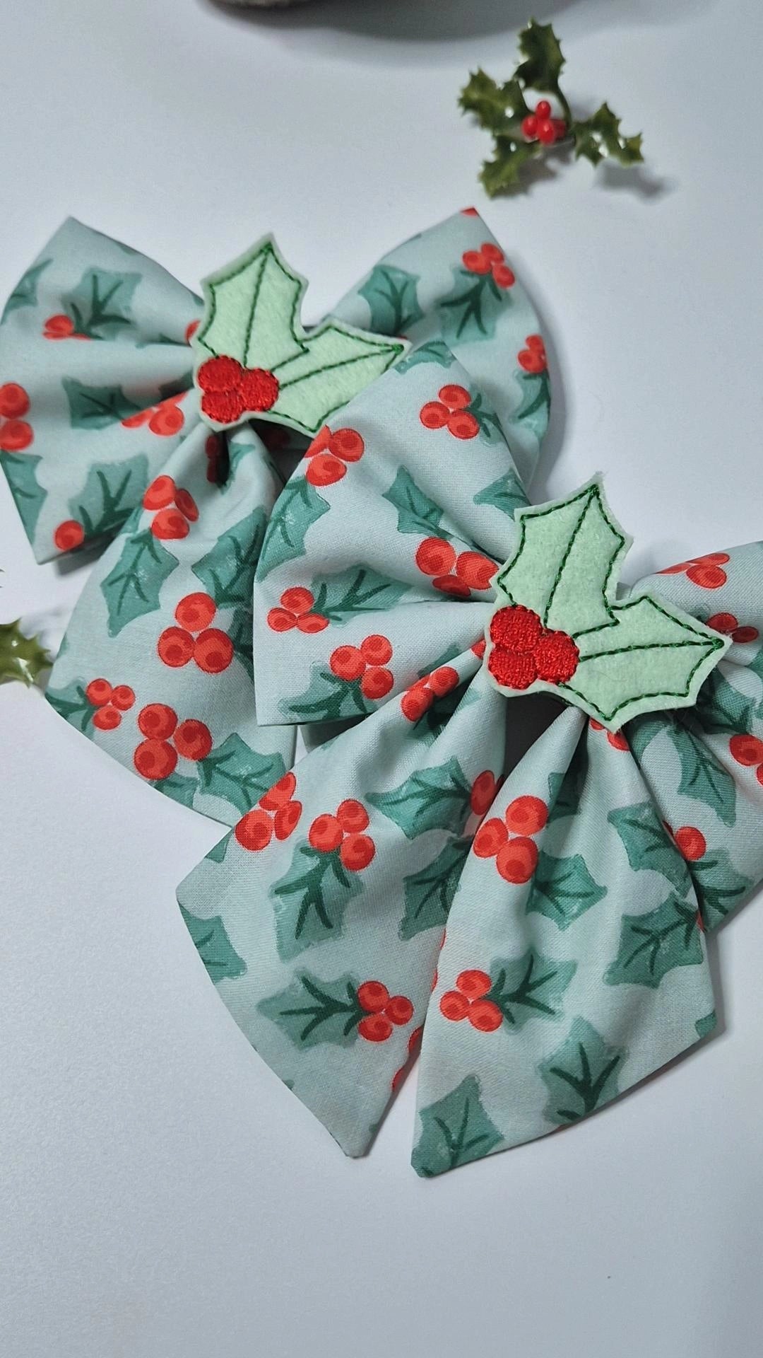 Embroidered Holly sailor bow