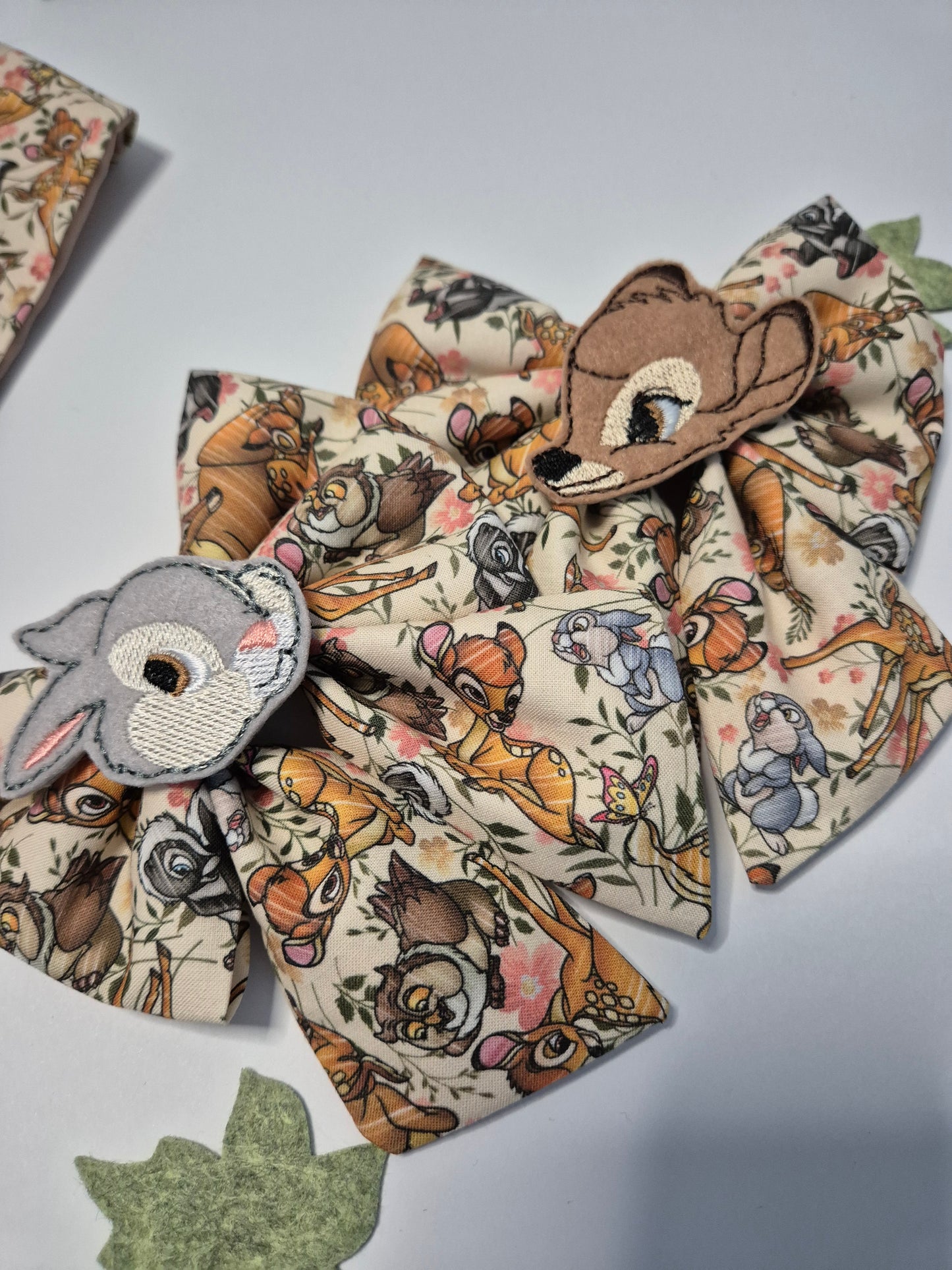 Autumn deer and friends embroidered sailor bow