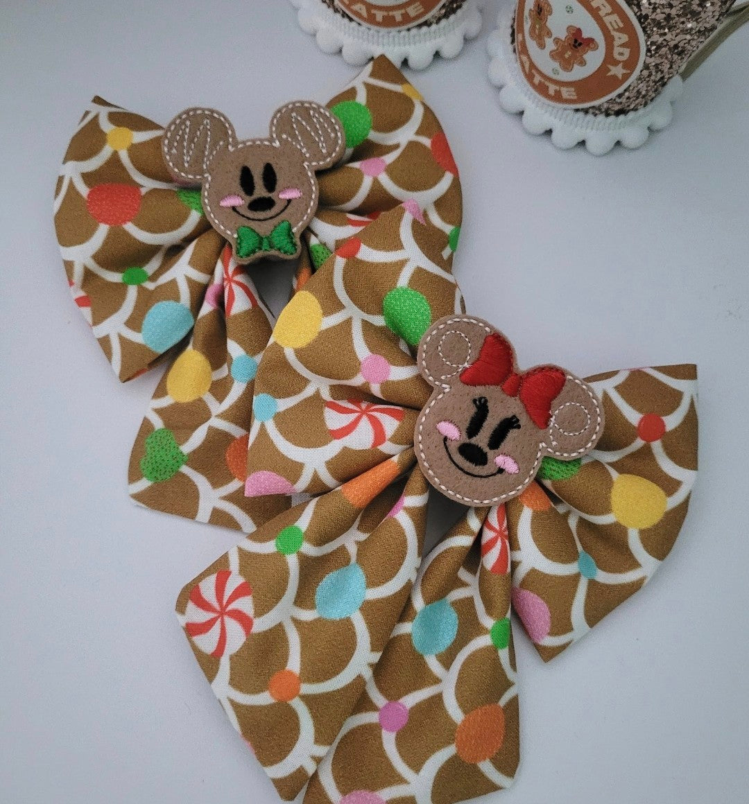 Gingerbread mice embroidered sailor bow