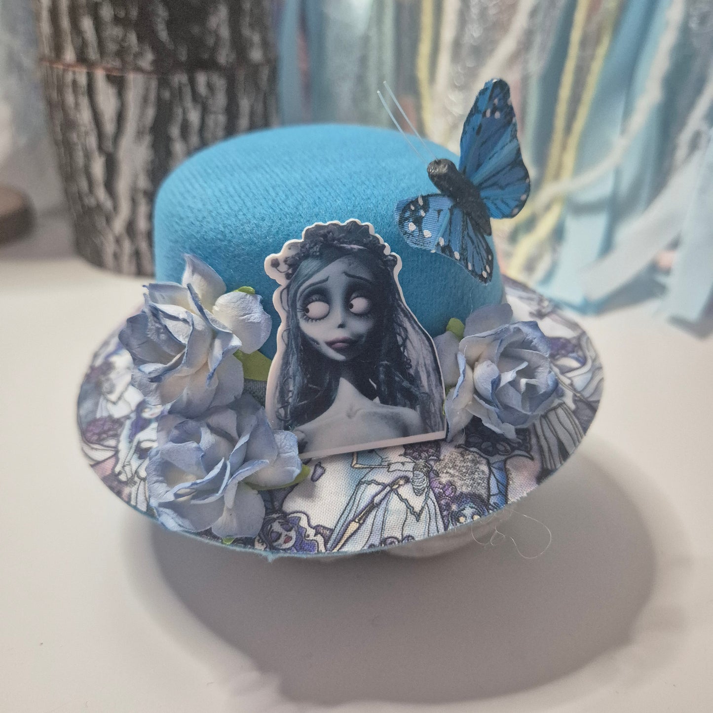 Blue bride bowler hat