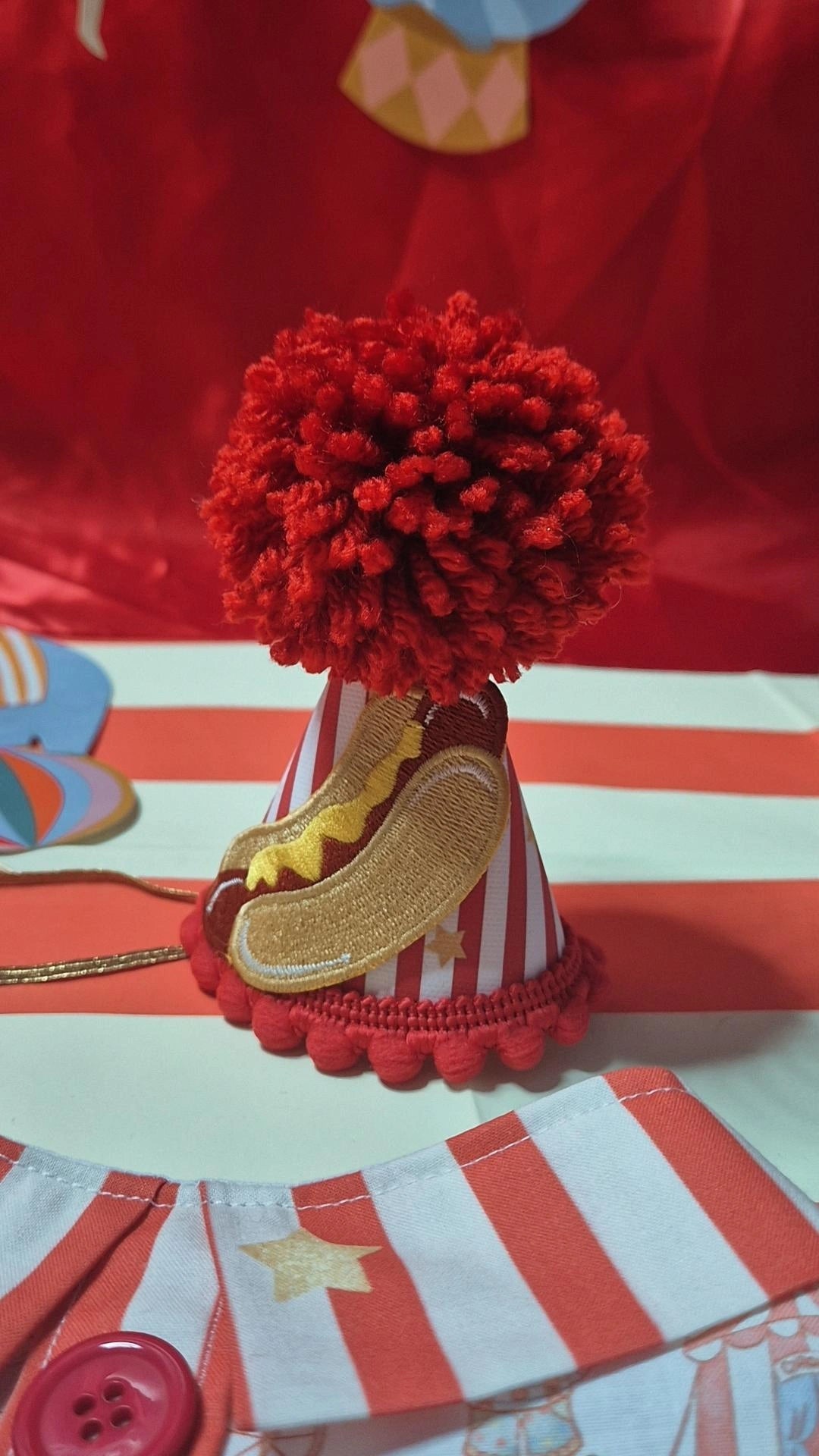 Embroidered hot dog party hat