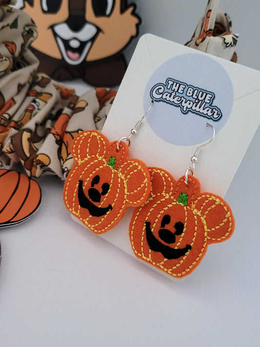 Mouse pumpkin embroidered earrings
