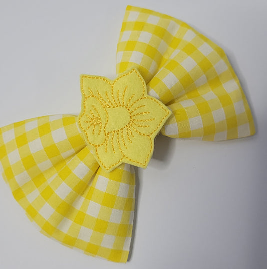 Yellow embroidered daffodil bowtie