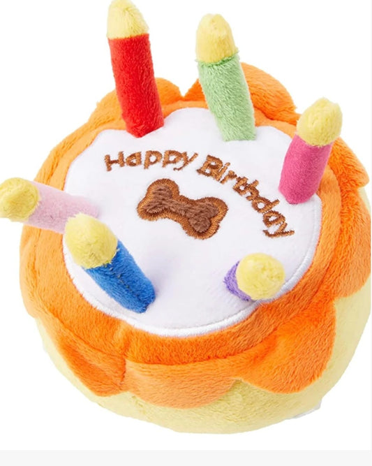 Happy birthday cake dog toy