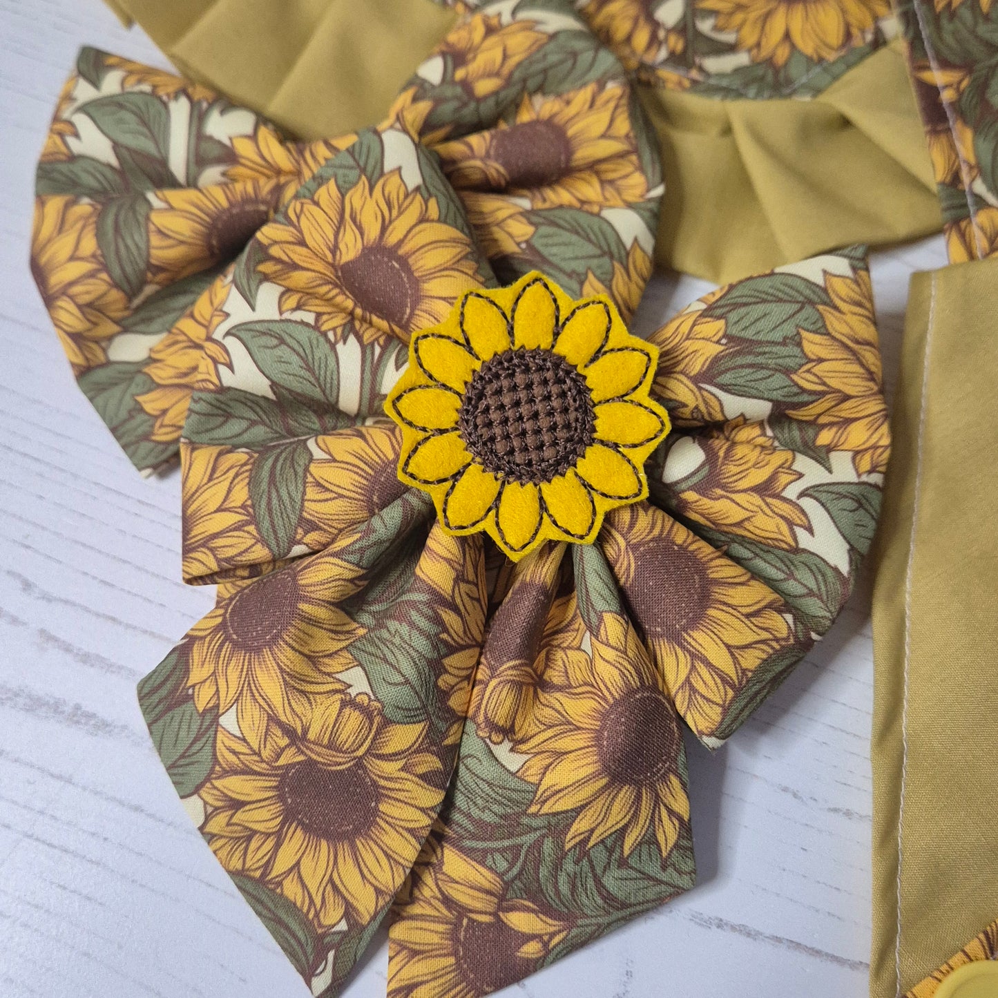 Sunflower embroidered sailor bow