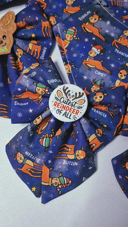 Santas reindeer embroidered/slogan sailor bow