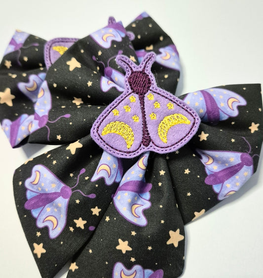 Starry night moth embroidered sailor bow