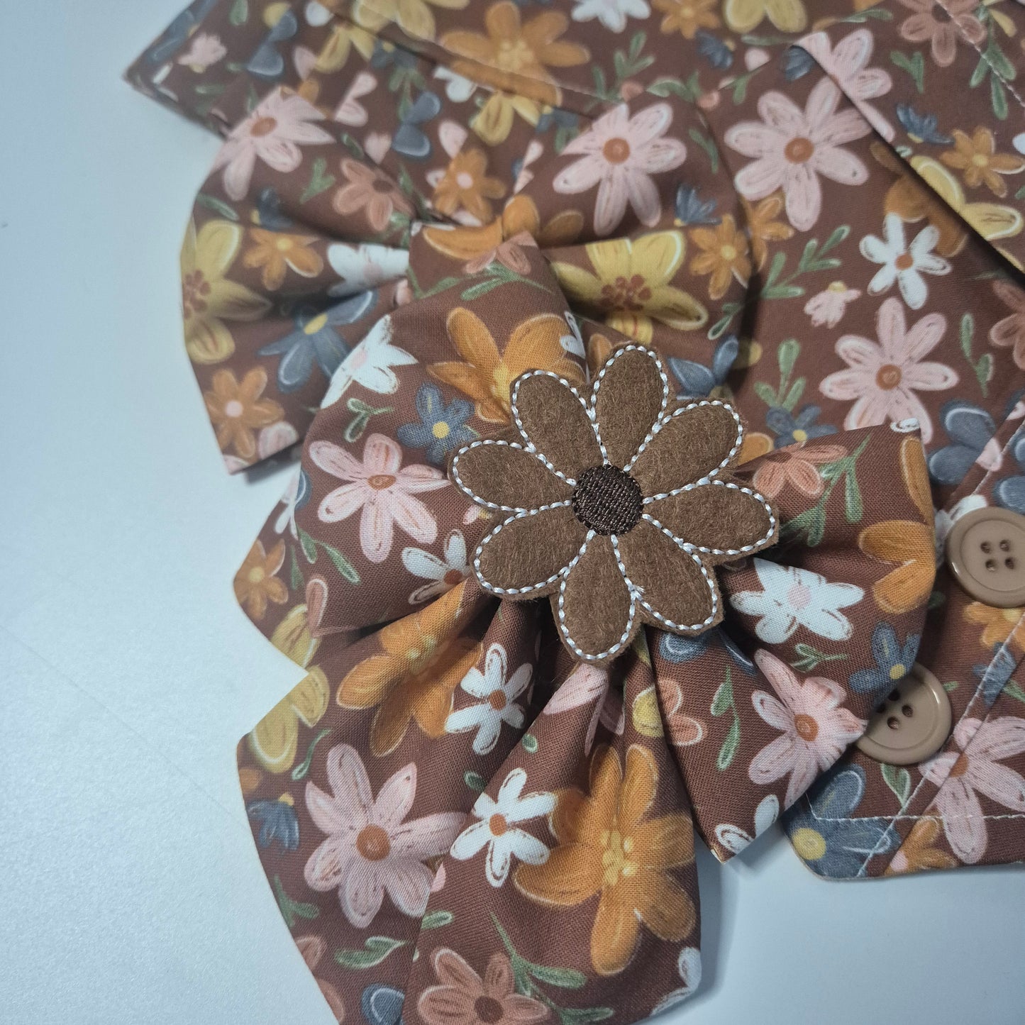 Autumn blooms embroidered sailor bow