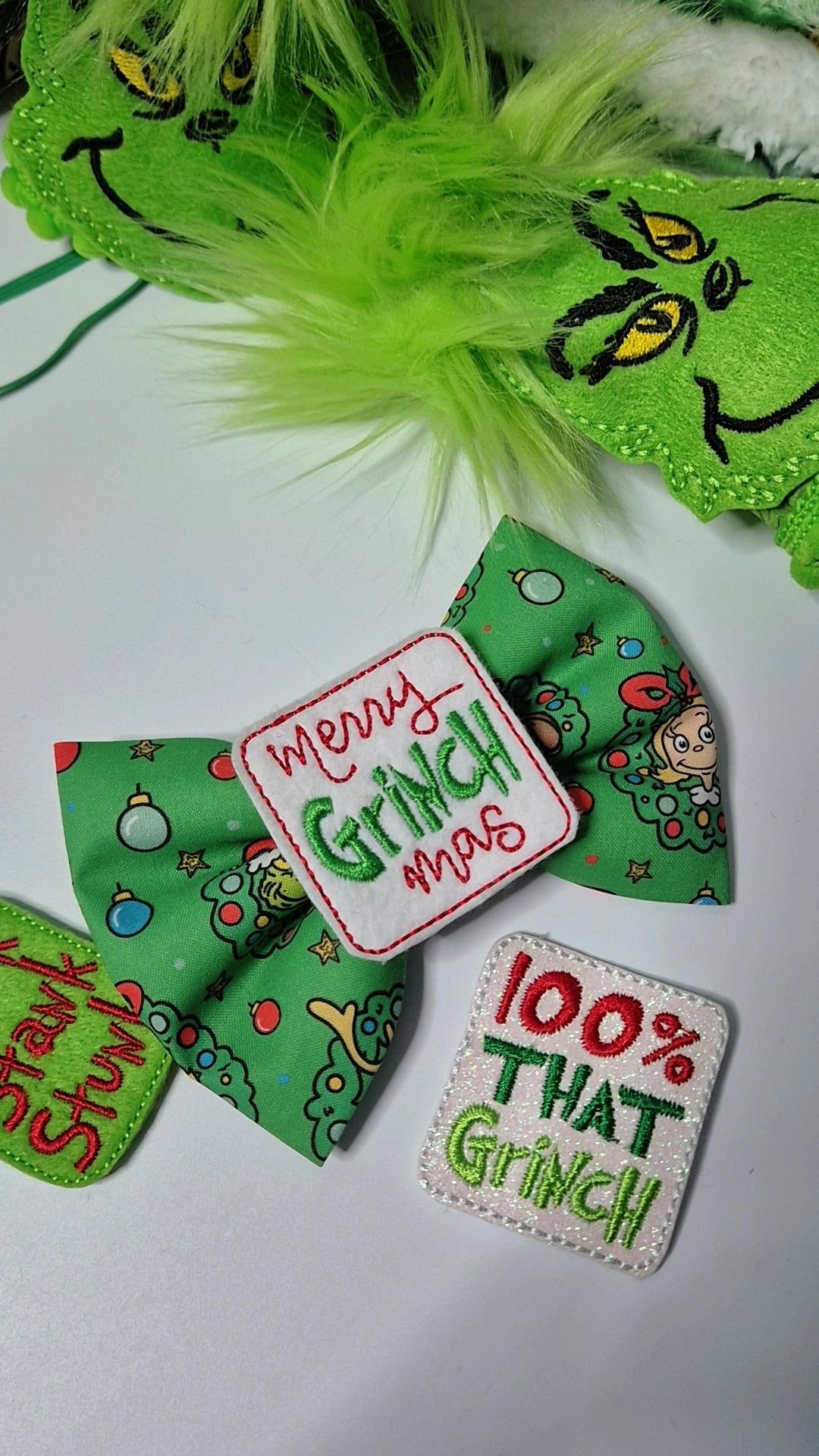Merry grinchmas embroidered bowtie