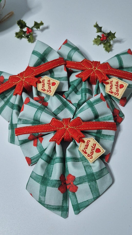 From santa embroidered sailor bow