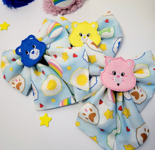 Rainbow bear embroidered sailor bow