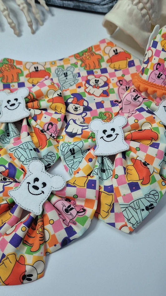 Colourful mouse ghosts embroidered sailor bow (bowtie option)