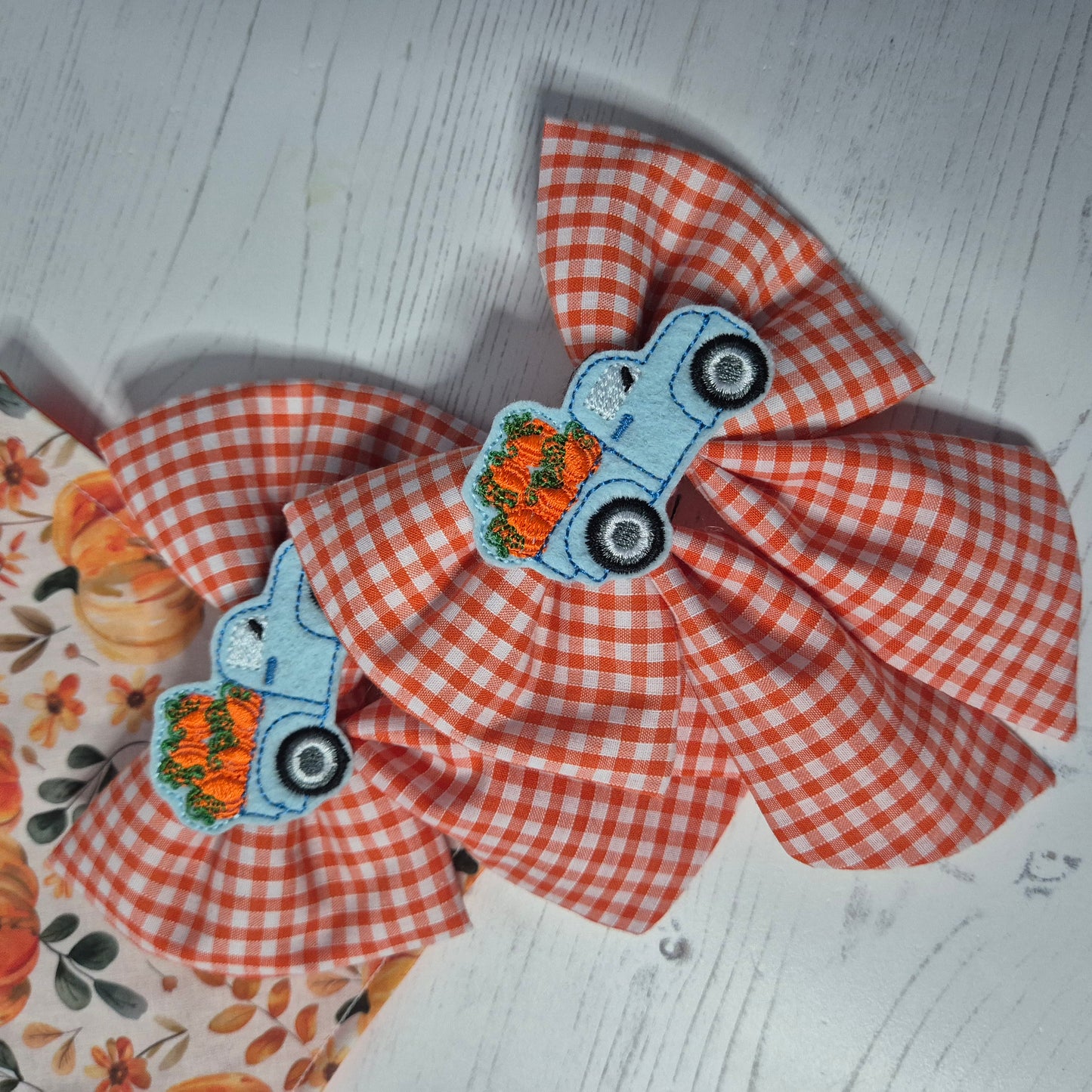 Pumpkin patch plaid embroidered trunk sailor bow