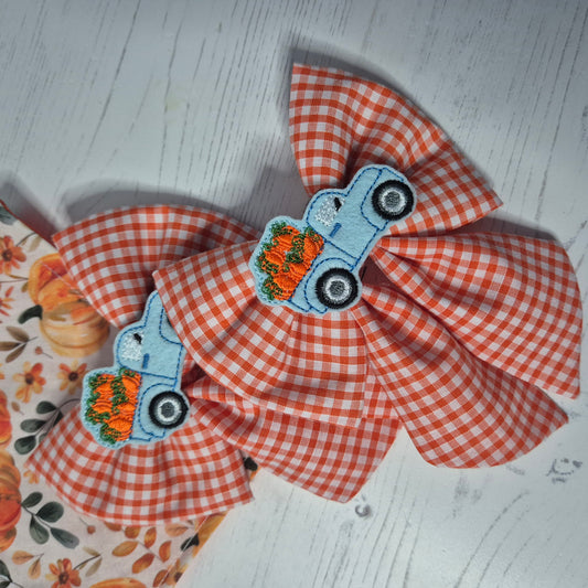 Pumpkin patch plaid embroidered trunk sailor bow