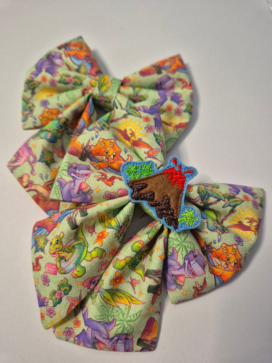 Dinosaur land embroidered sailor bow