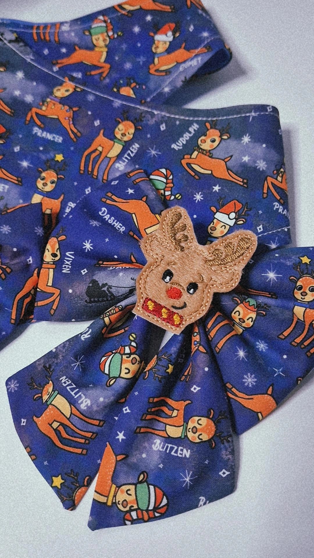 Santas reindeer embroidered/slogan sailor bow