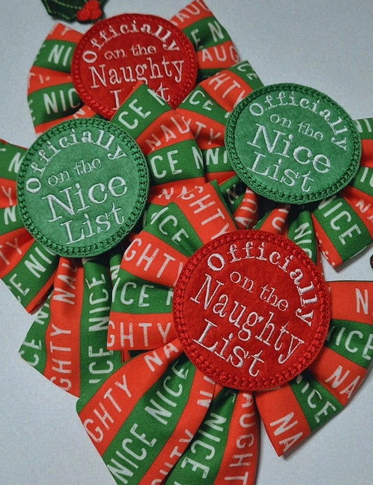 Naughty/nice embroidered sailor bow