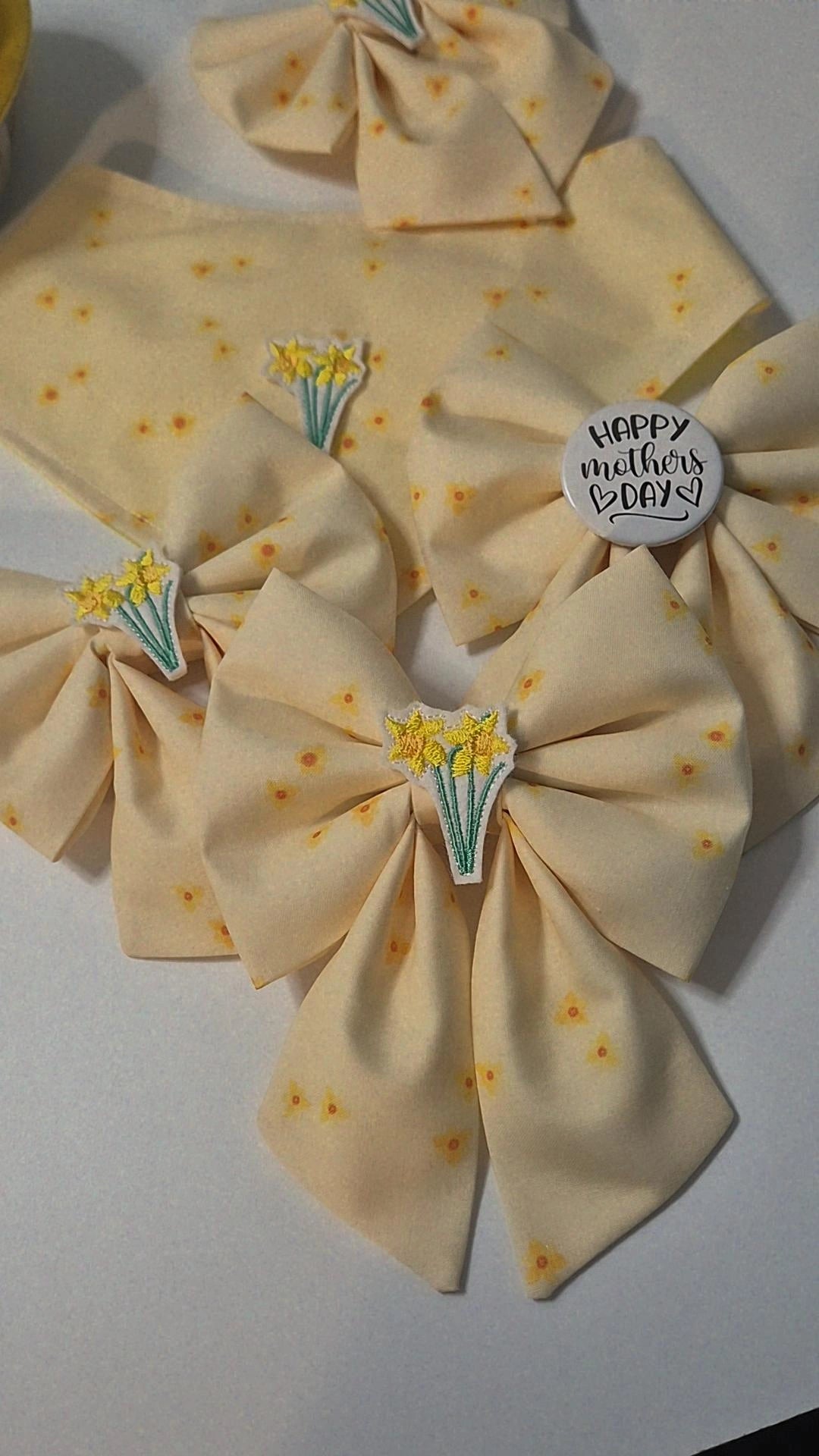 Limited edition daffodil/mothers day embroidered/slogan sailor bow