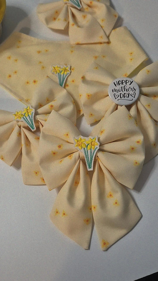 Limited edition daffodil/mothers day embroidered/slogan sailor bow