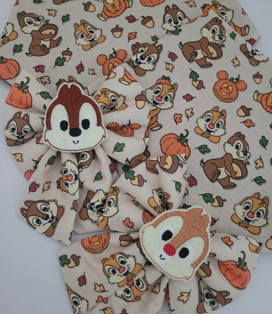 Autumn chipmunks embroidered sailor bow