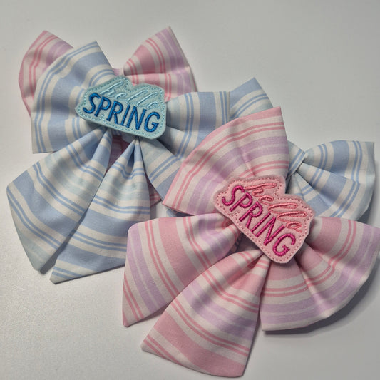 Hello spring embroidered sailor bow