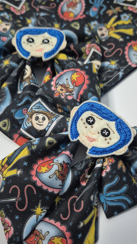 Button girl embroidered sailor bow (bowtie option)