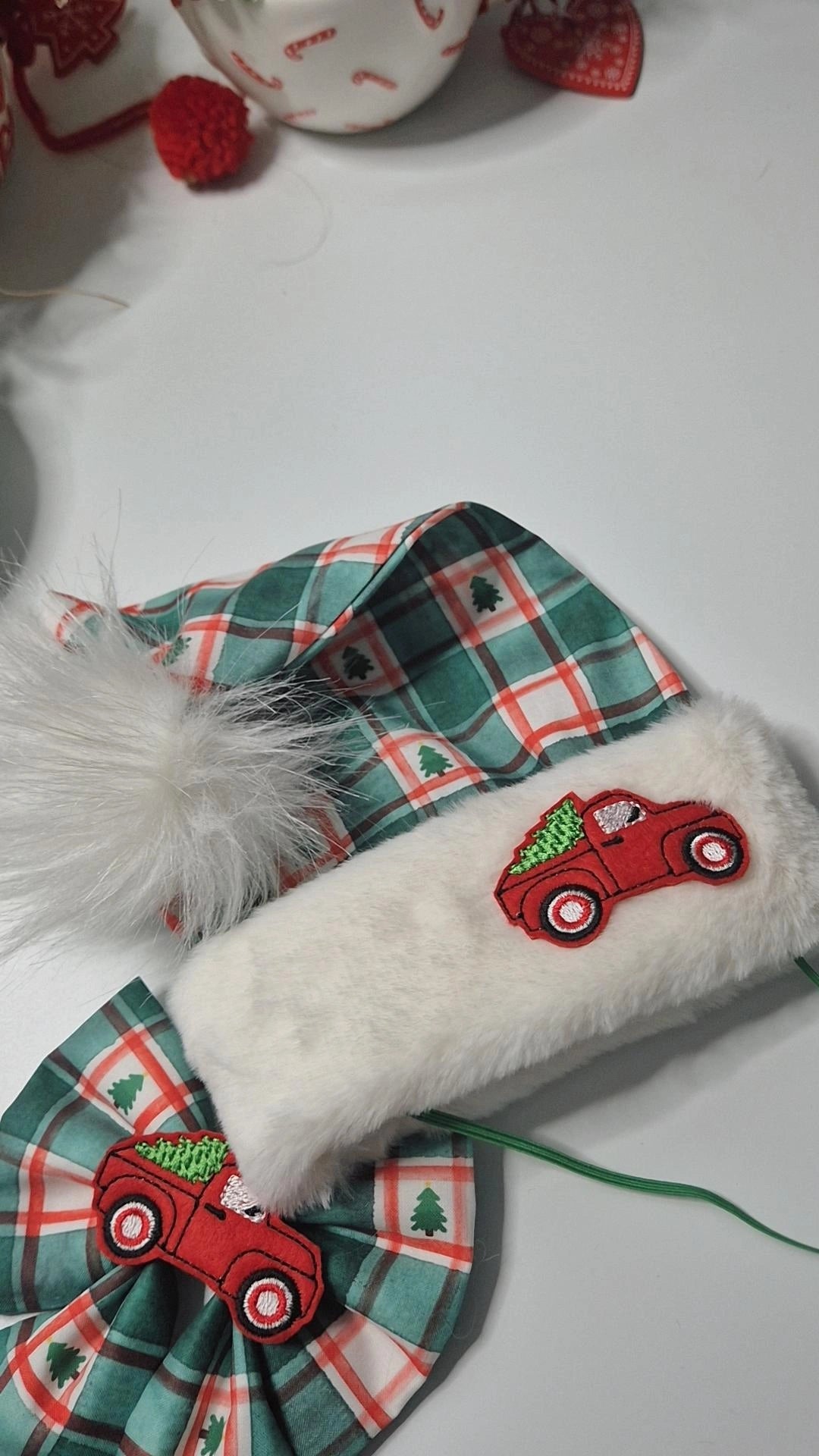 Christmas plaid truck luxury embroidered santa hat