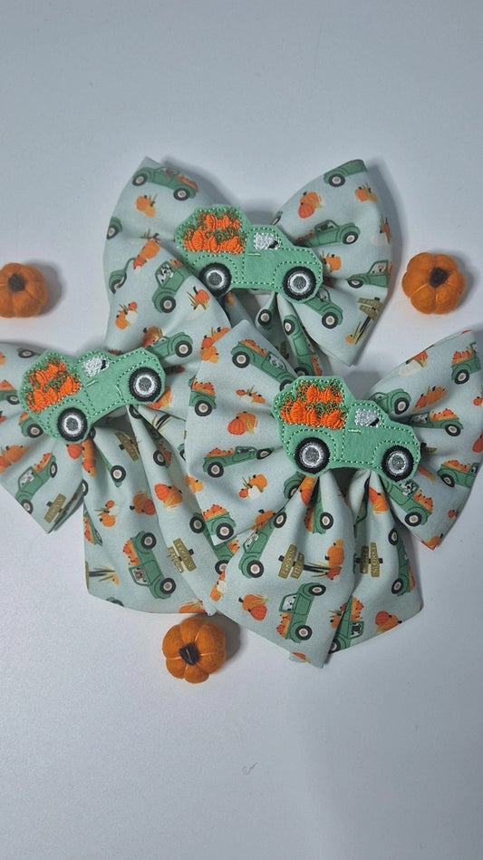 Pumpkin truck embroidered sailor bow