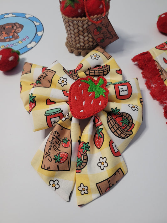 Strawberry patch embroidered sailor bow