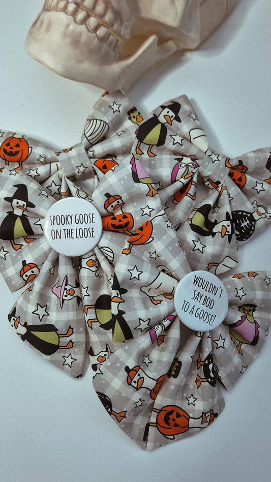 Spooky goose slogan sailor bow