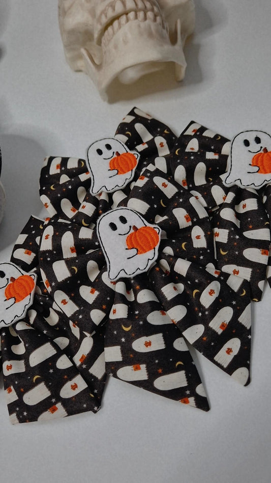 Glow in the dark embroidered pumpkin ghost sailor bow