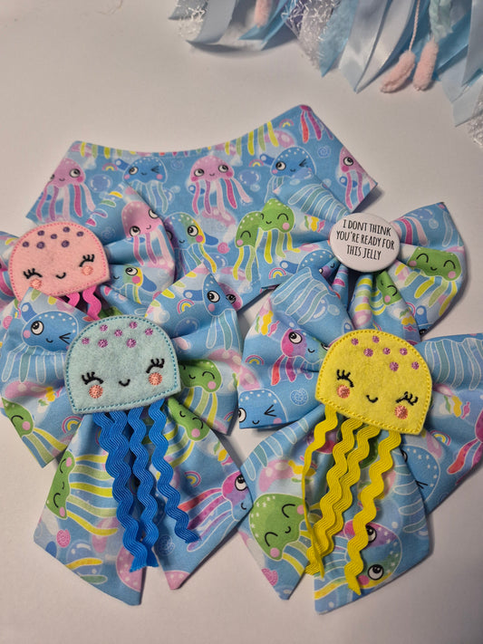 Jellyfish embroidered/slogan sailor bow