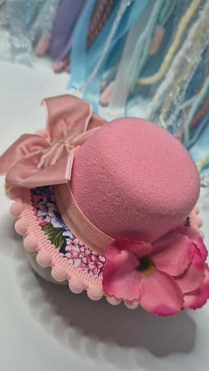 Pink hydrangea bowler hat one off