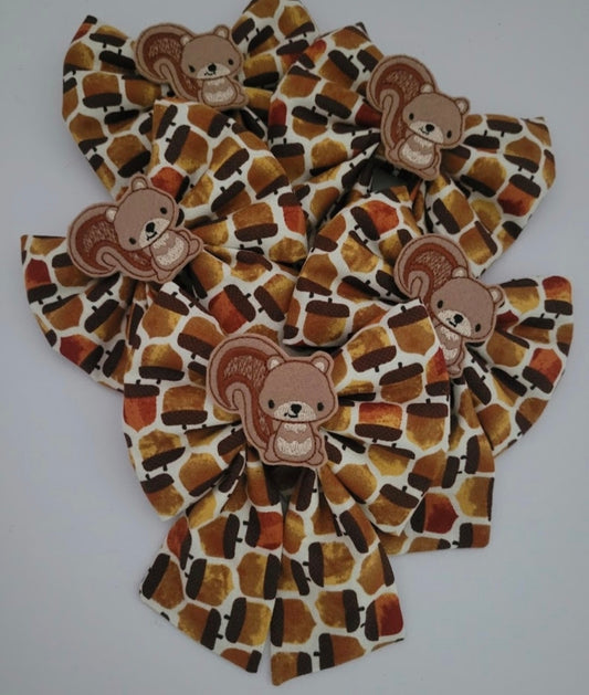 Autumn squirrel embroidered sailor bow