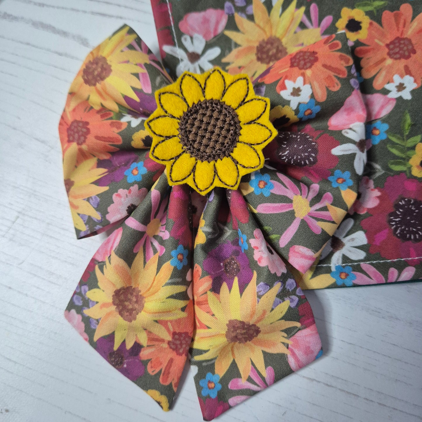 Autumn blooms embroidered sailor bow