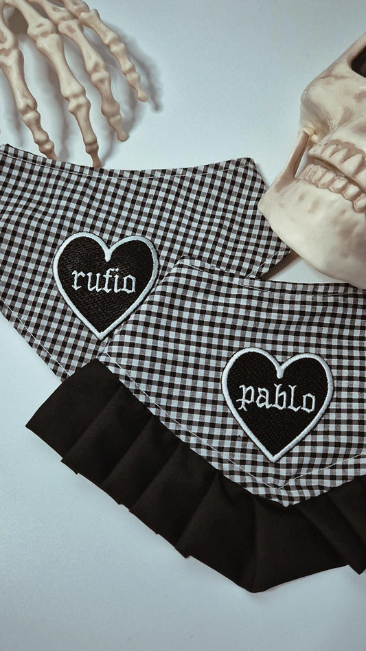 Brown gingham bandana with brown and beige personalised heart