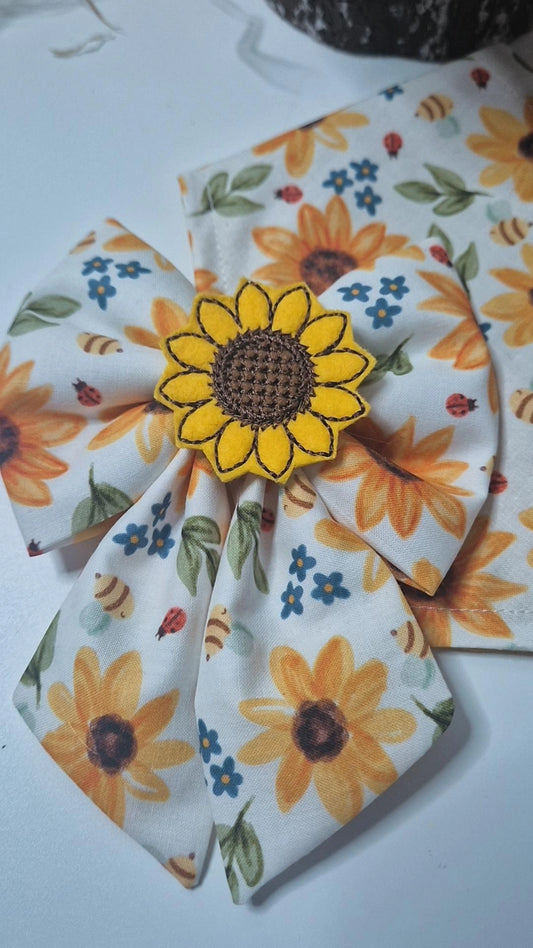 Sunflower embroidered sailor bow